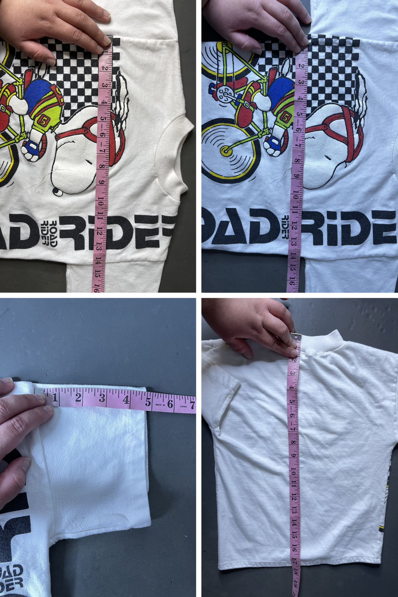 Vintage White Road Rider Snoopy Bicycle Kids Tee Sz 6