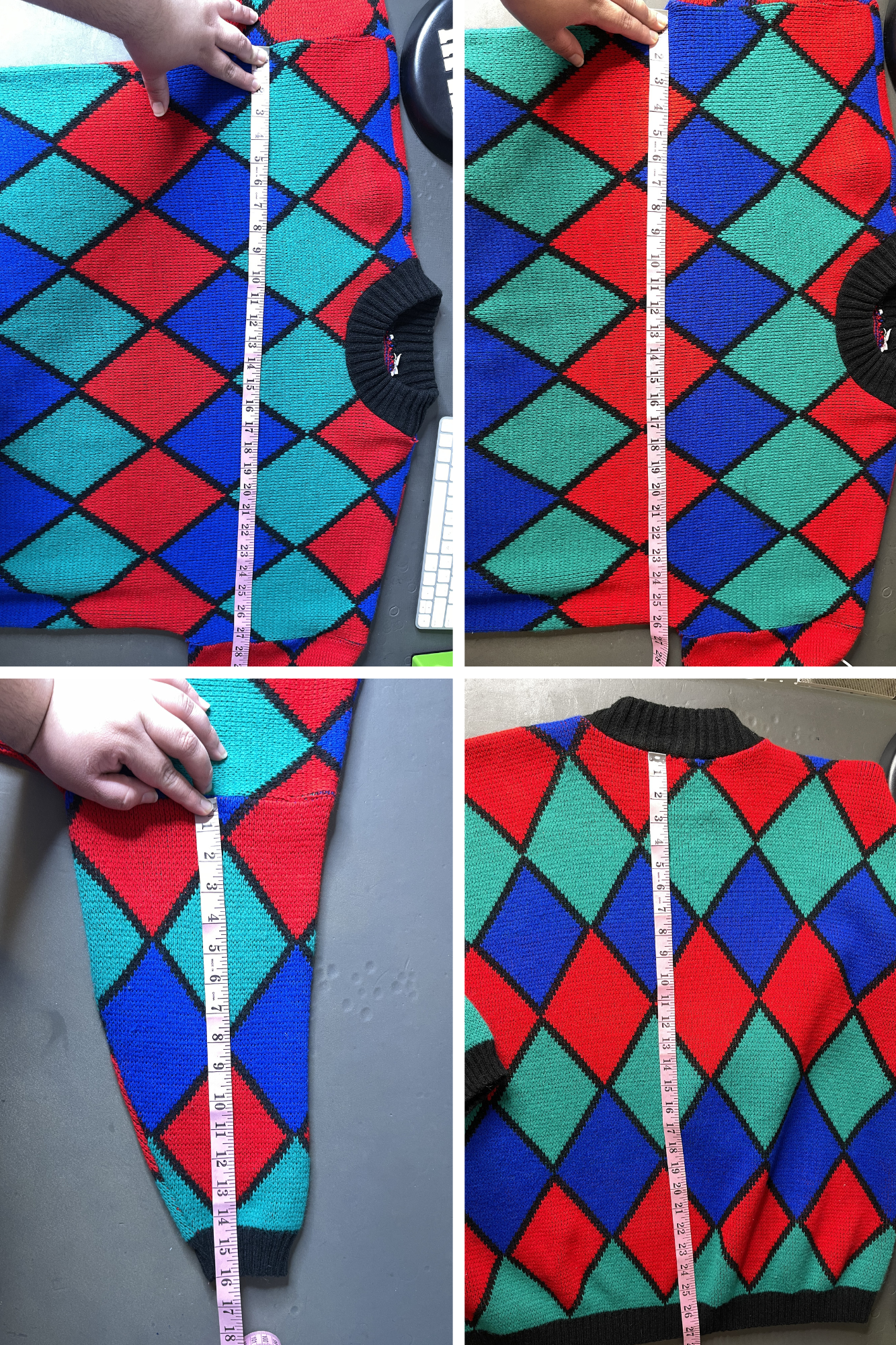 Vintage Colorful Diamond Print Oversized Knit Sweater Sz XL