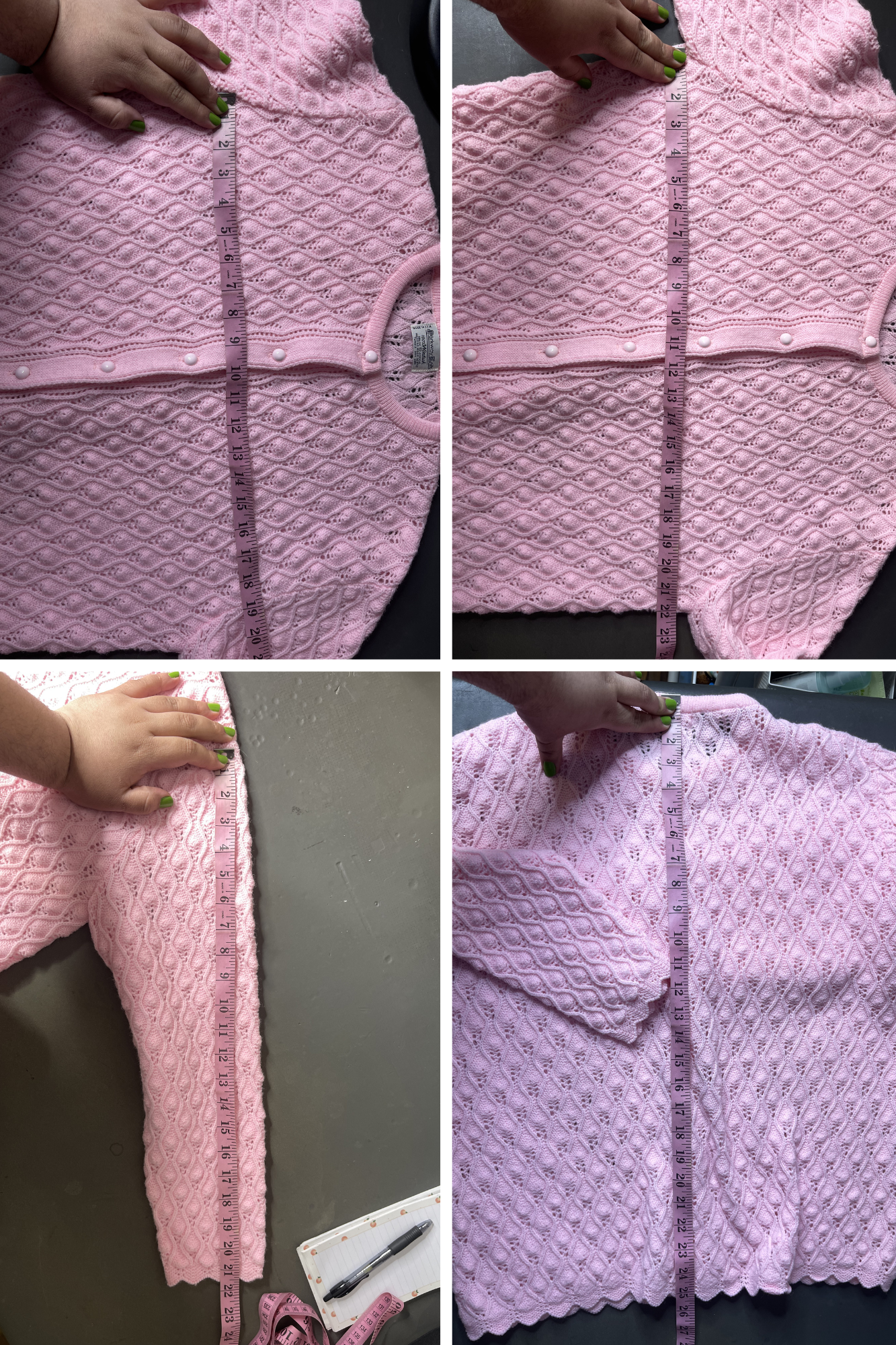 Vintage Deadstock 70s Baby Pink Textured Knit Cardigan Sz L/XL