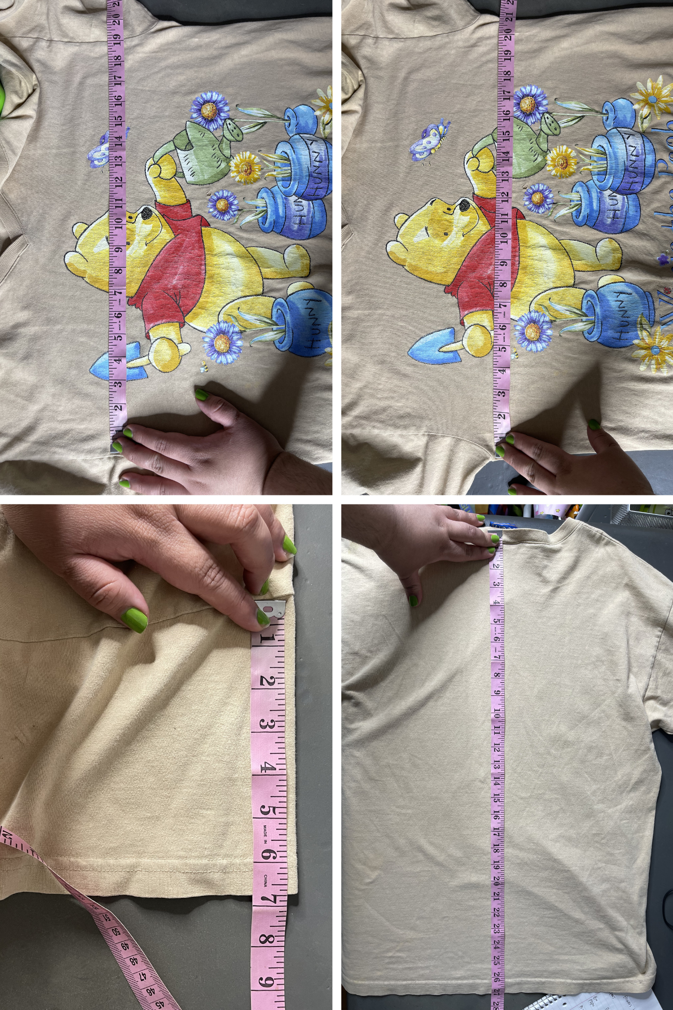 Vintage Winnie The Pooh Spring Garden FLAWED Graphic V-Neck Tee Sz L