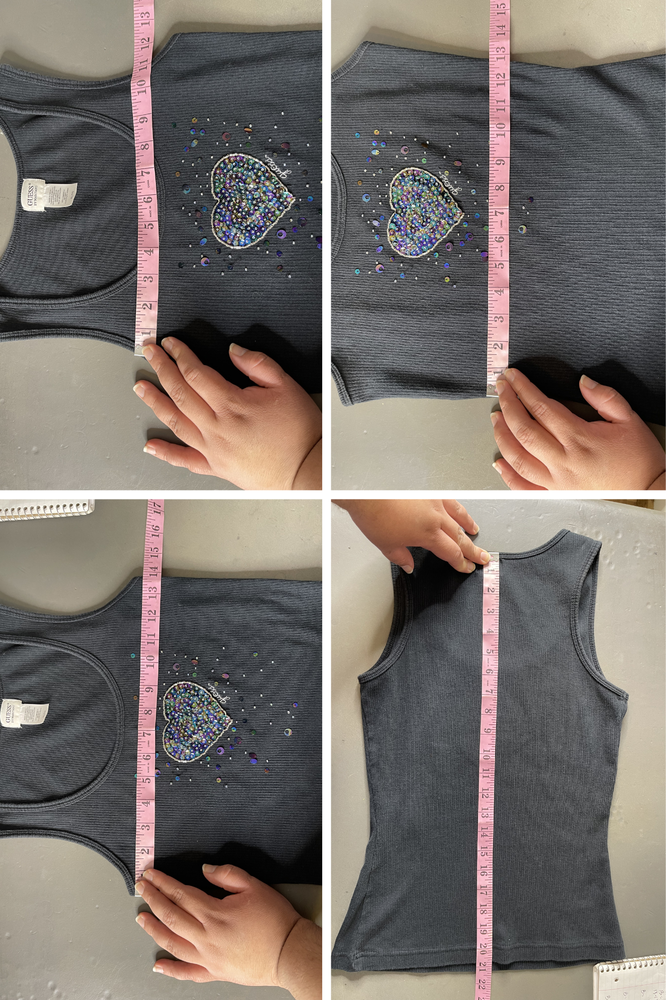 2000s Heart Sequins Guess Faded Black Tank Top Sz L/XL