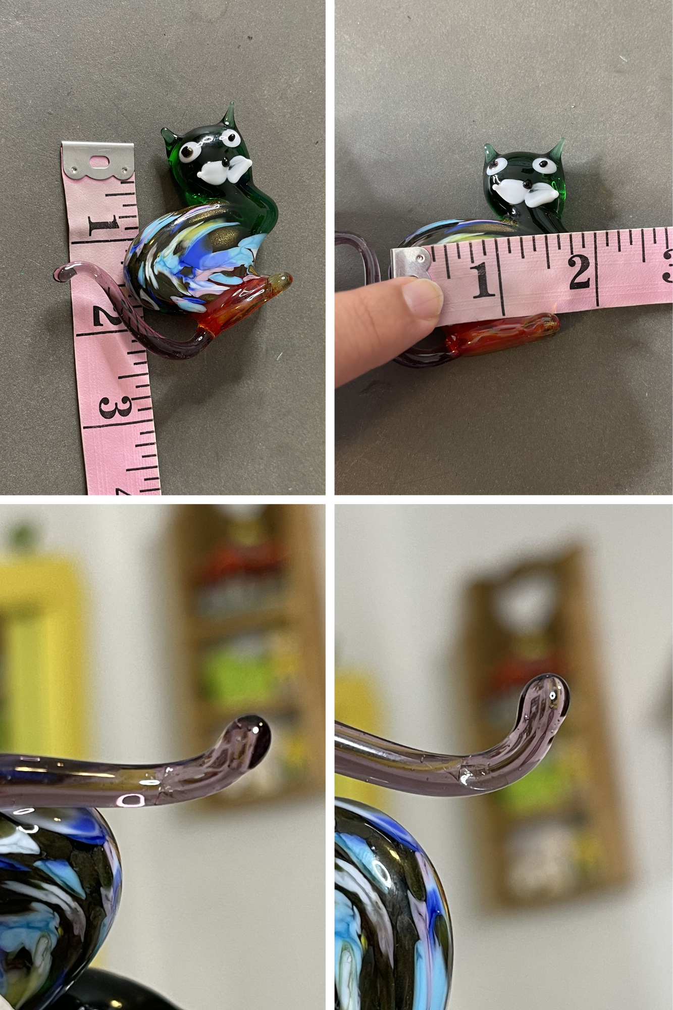 Small Green Multi Color Glass Cat Trinket