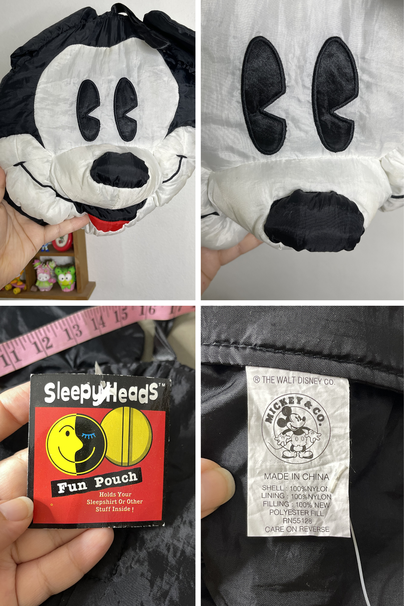 Vintage Mickey Mouse Sleepy Heads Plush Fun Pouch