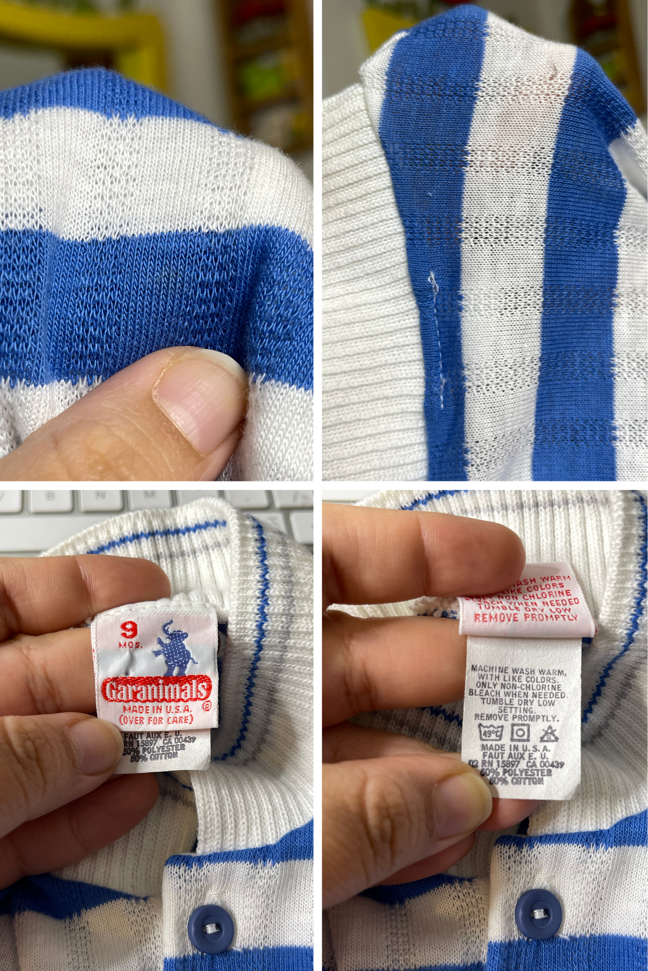 Vintage Blue & White Striped Knit Collared Top Sz 9M