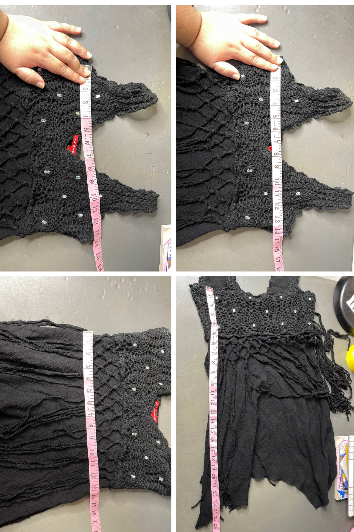 2000s Black Sequin Distressed Jellyfish Fringe Top Sz S