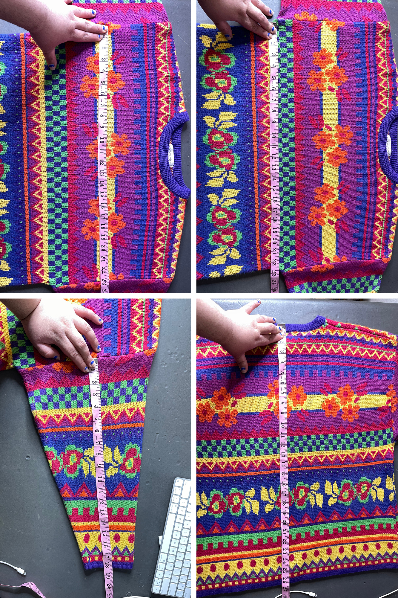 Vintage 90s Colorful Funky Floral Knit Sweater Sz L