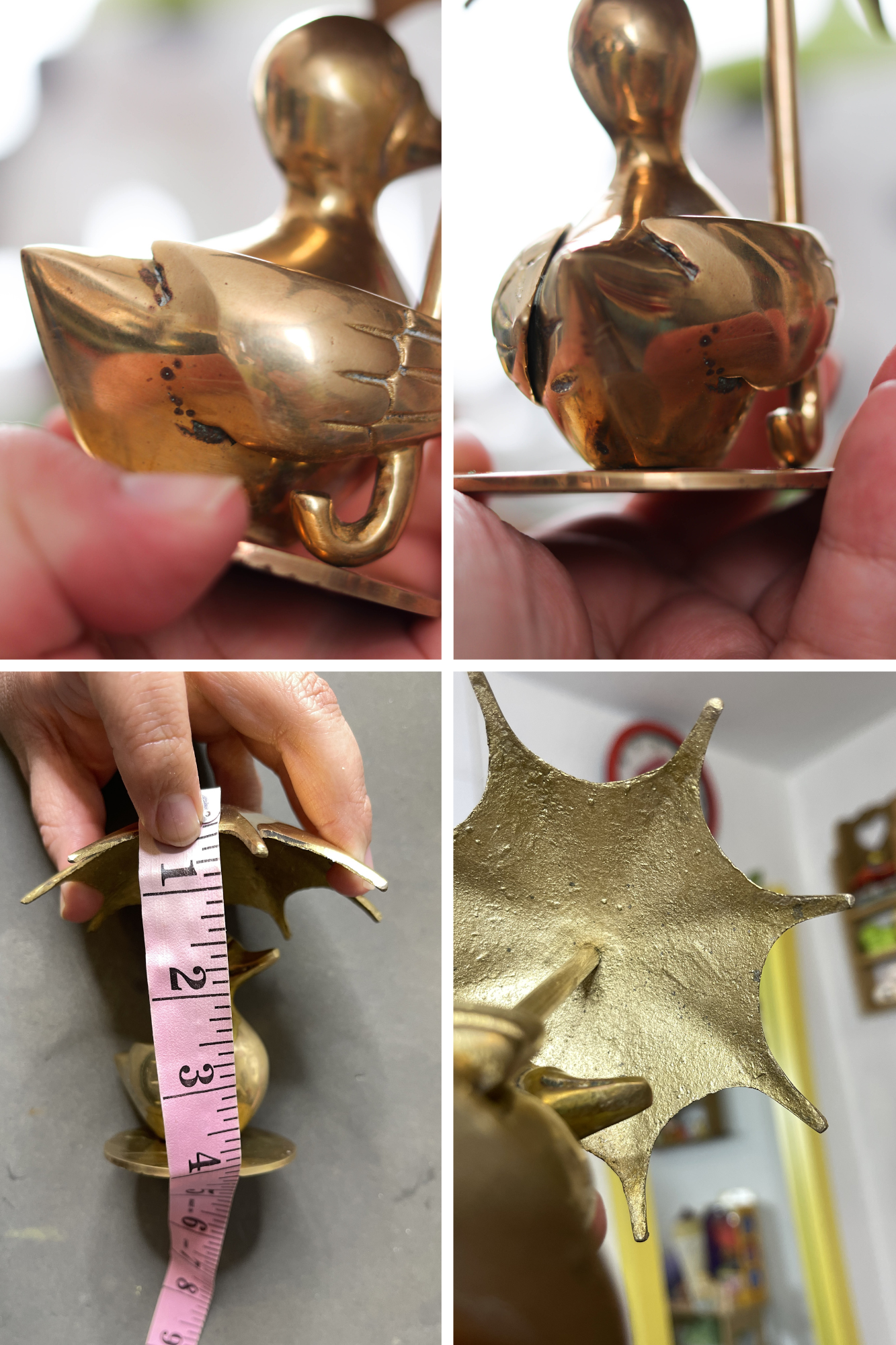Vintage Solid Brass Duck Holding Umbrella Figurine (A)