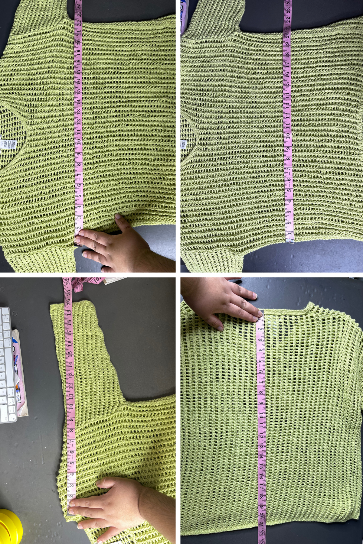 Vintage Apple Green Open Loose Knit V-Neck Sweater Sz L