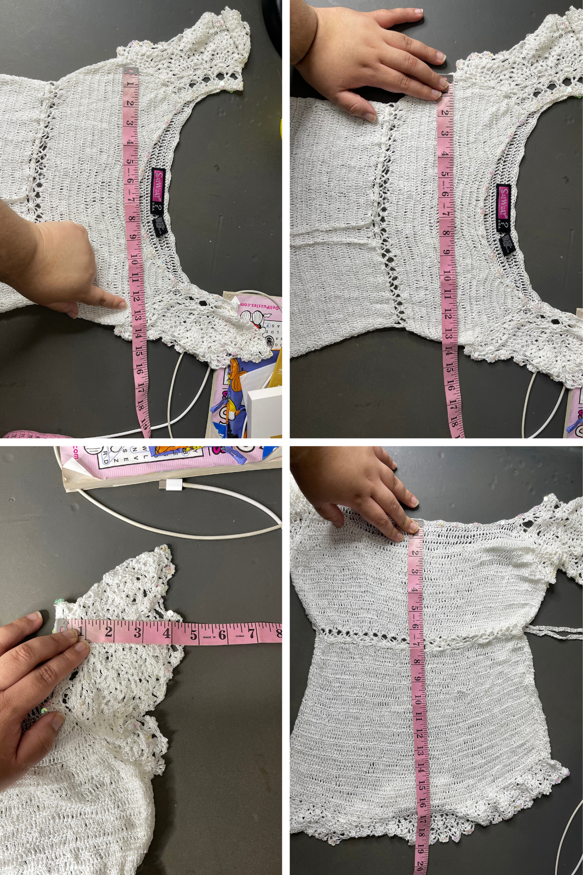 2000s White Crochet Knit Sequin Fairy Style Top Sz S