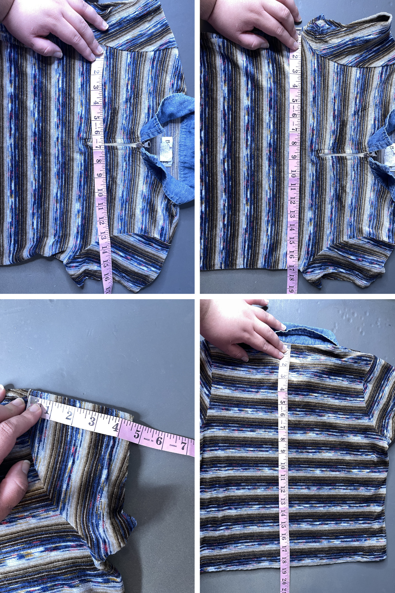 Vintage 90s Velour Striped Collared Top Sz S/M