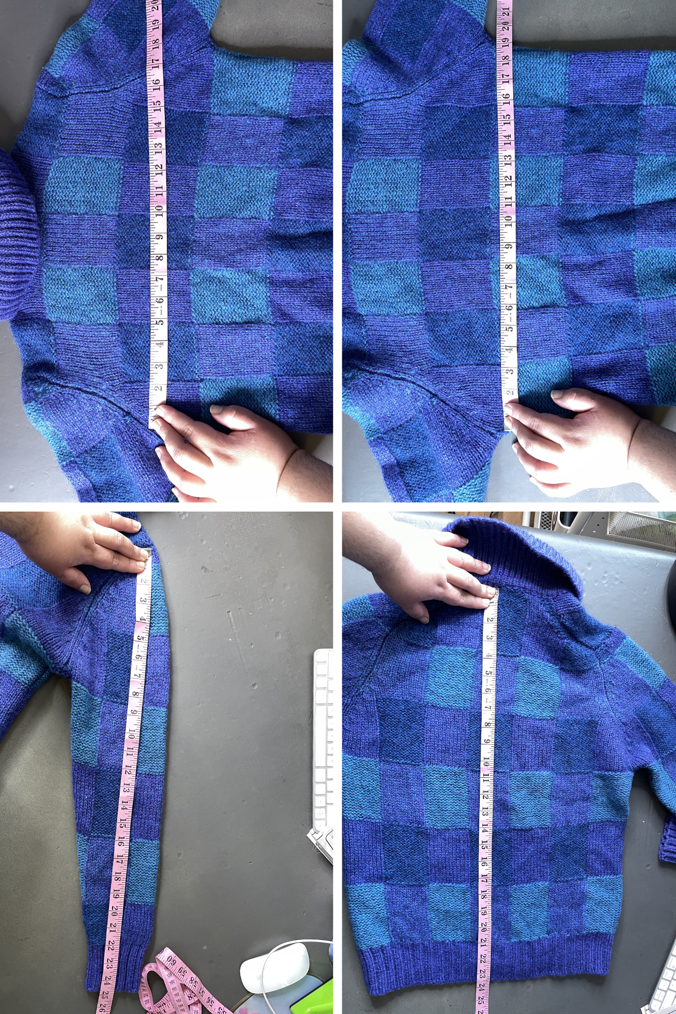 Vintage Purple Wool Blue Plaid Knit Turtleneck Sweater Sz S/M