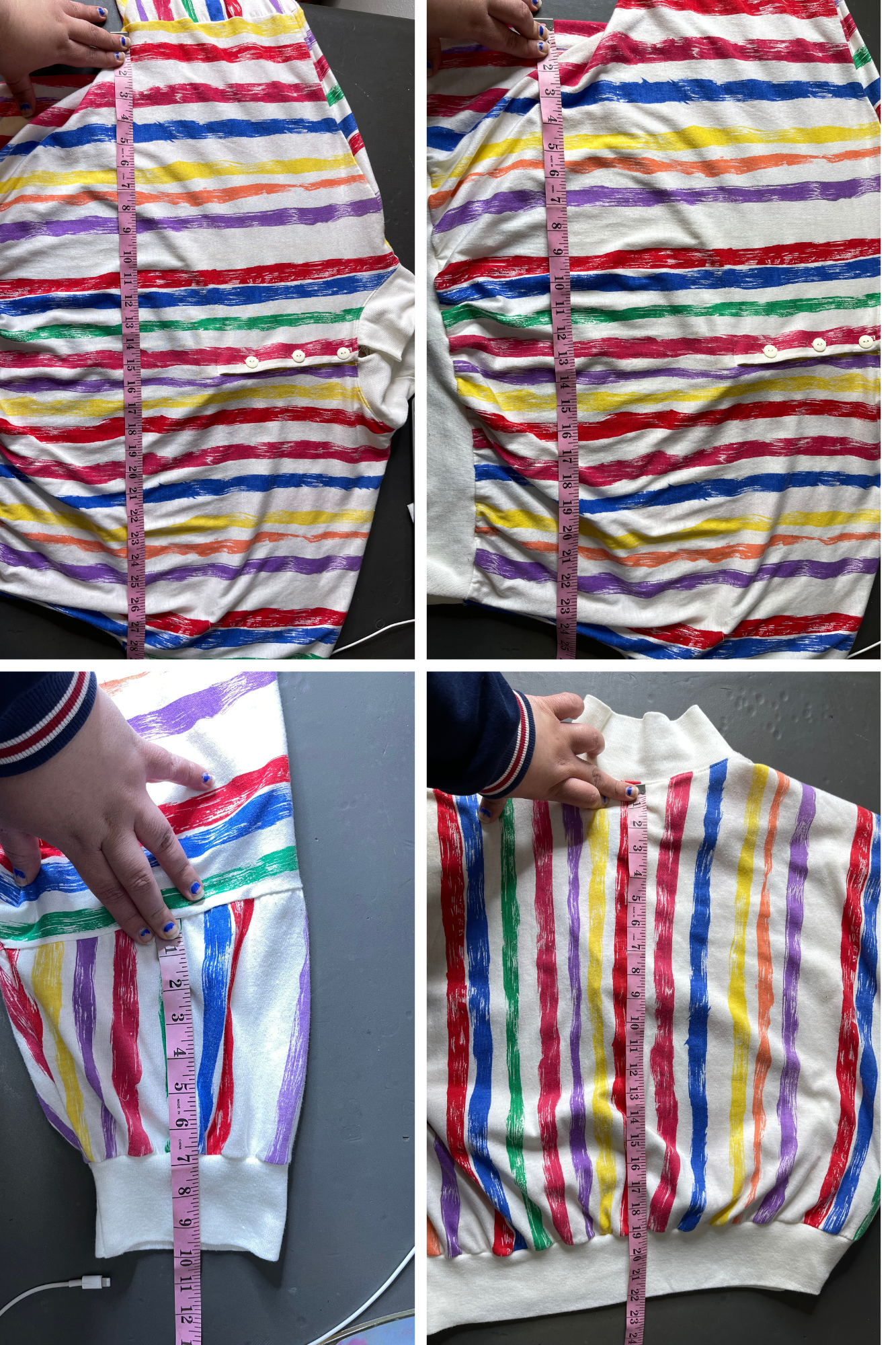 Vintage 90s Rainbow Painted Striped Collared Top Sz 2X/3X