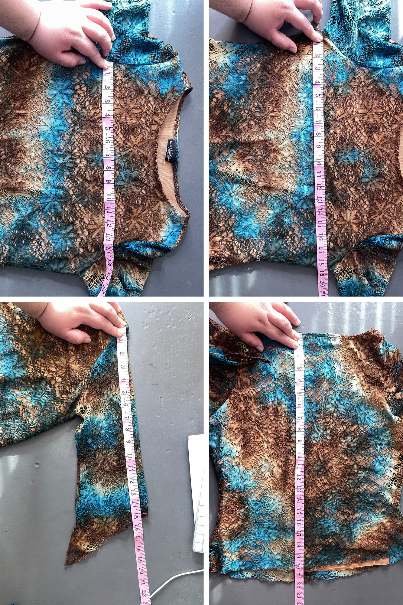 2000s Teal & Brown Floral Tie-dye Fairy Top Sz M/L