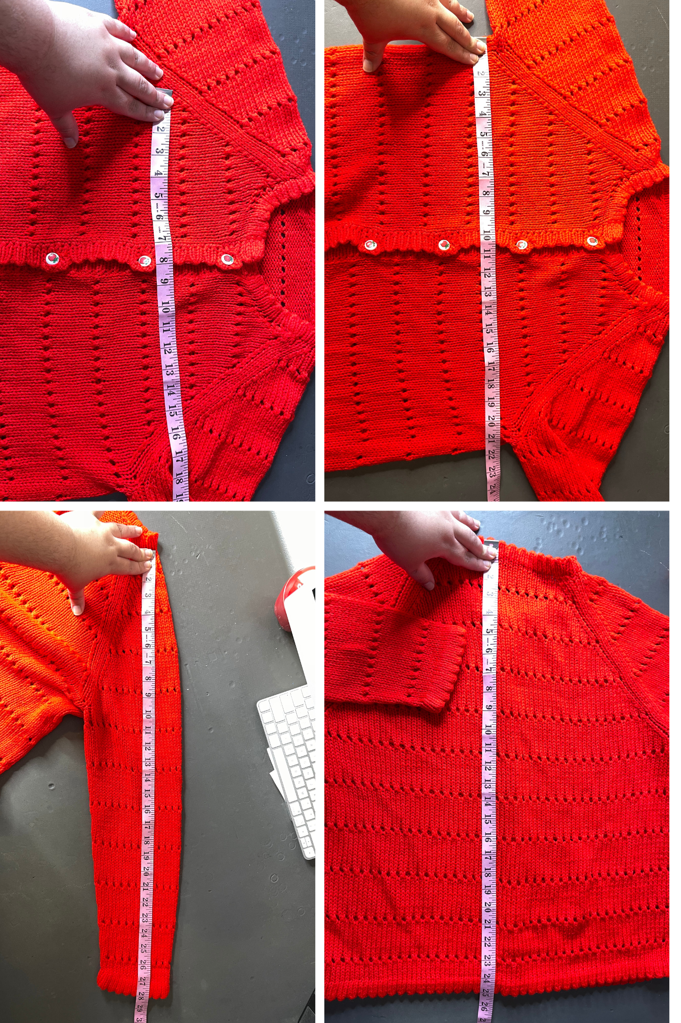 Bright Red Apple Handmade Knit Cardigan Sz M/L