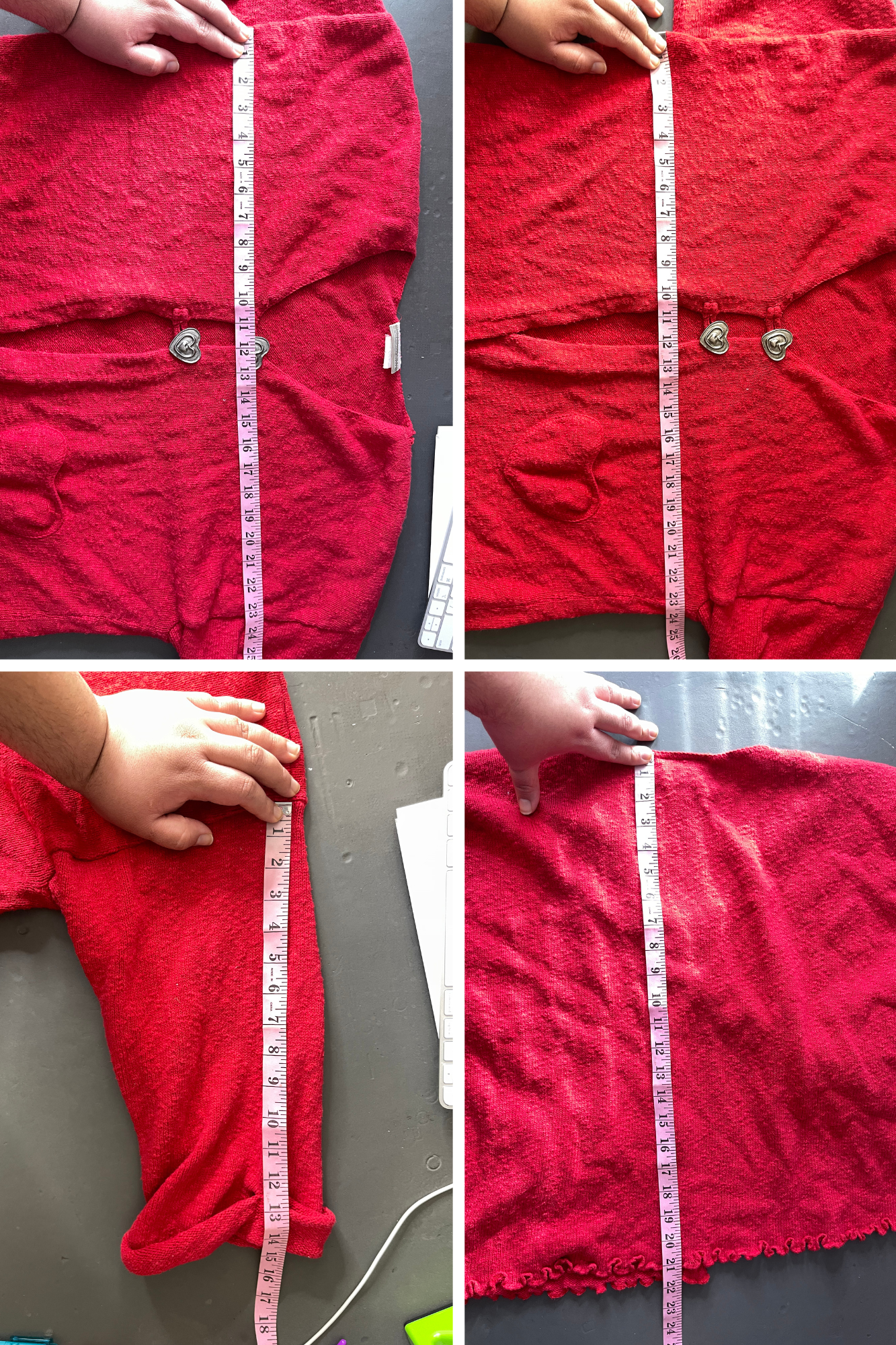 Vintage Red Heart Open Knit Cardigan Cape 3/4 Sleeve Sz L