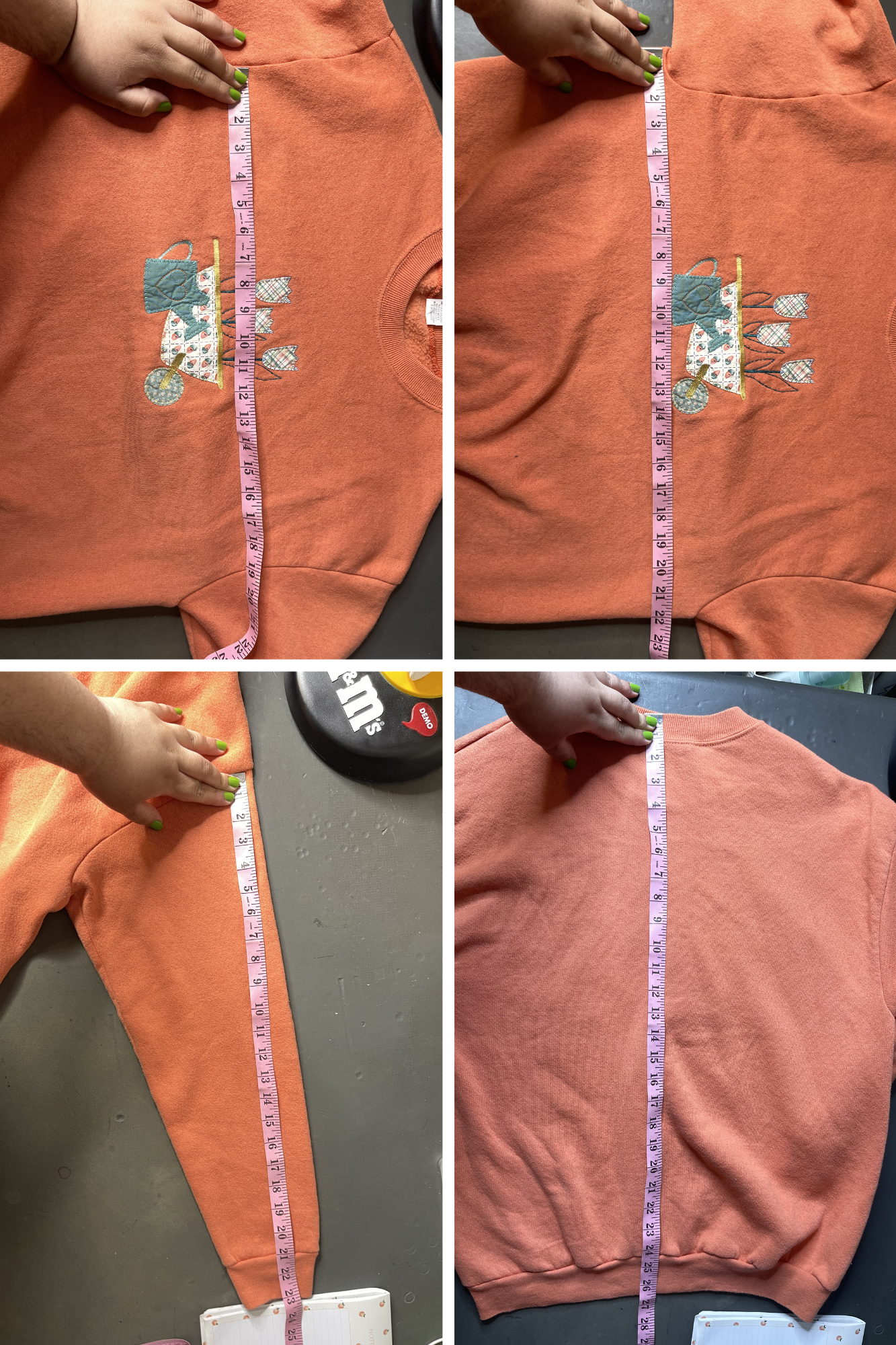 Vintage Peachy Spring Garden Tulip Patchwork Crewneck Sweater Sz L