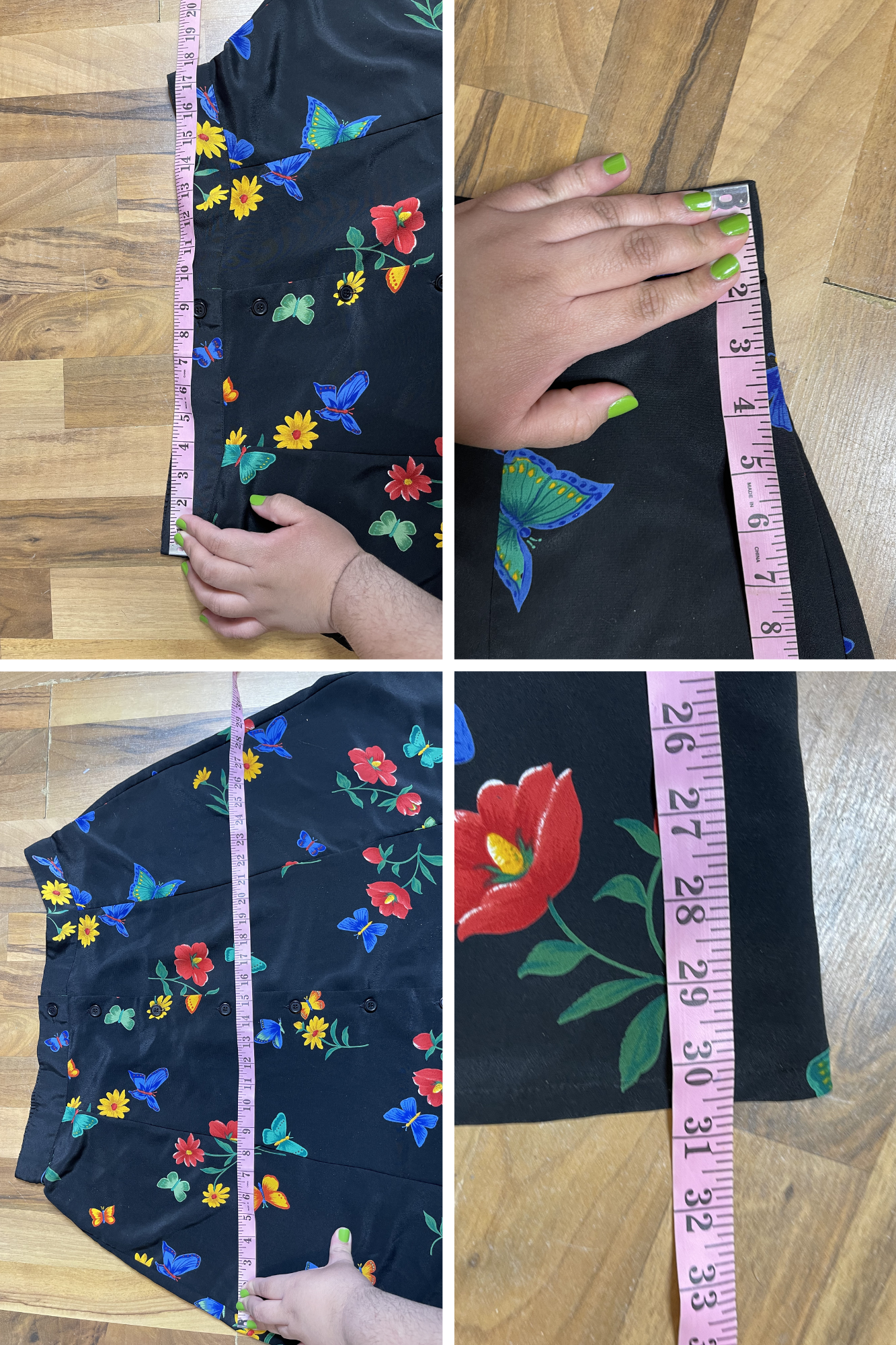Vintage Black Butterfly Floral Print Maxi Skirt Sz XL