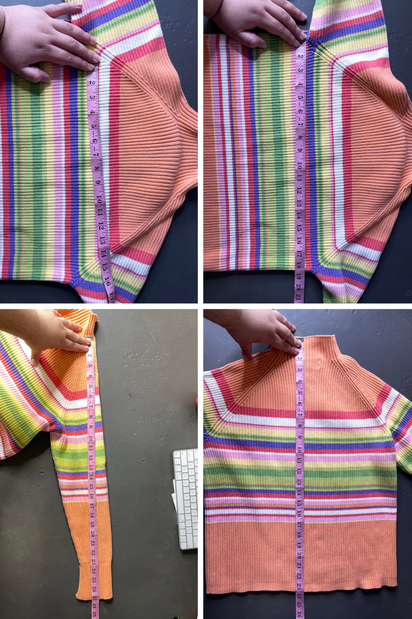 Vintage Peachy Rainbow Striped Knit Mock Neck Sz XL