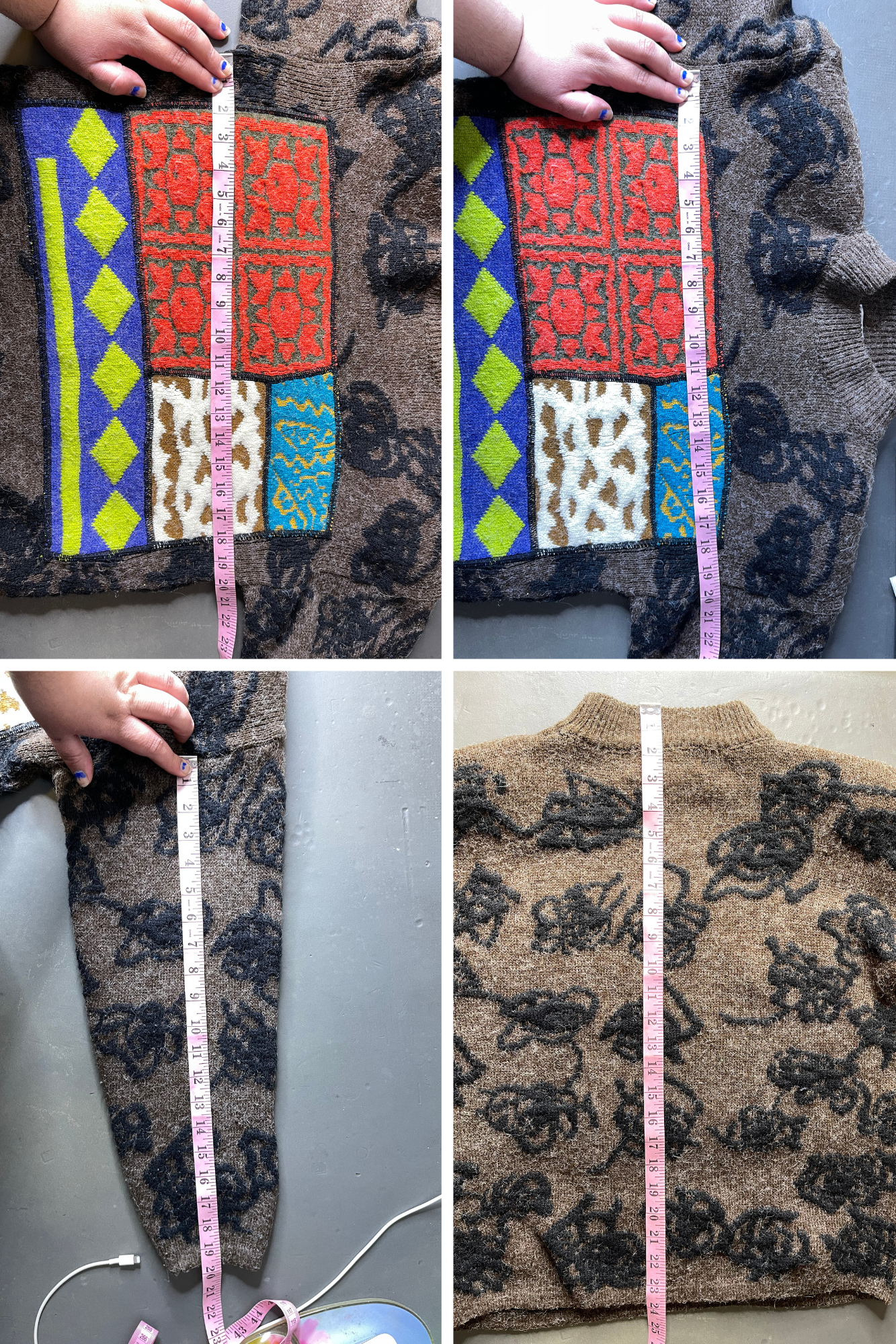 Vintage 90s Brown Funky Colorful Fuzzy Patchwork Knit Sweater Sz M