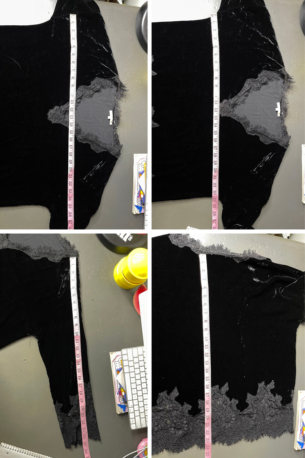 Black Crushed Velvet & Lace Silk Top Sz S/L