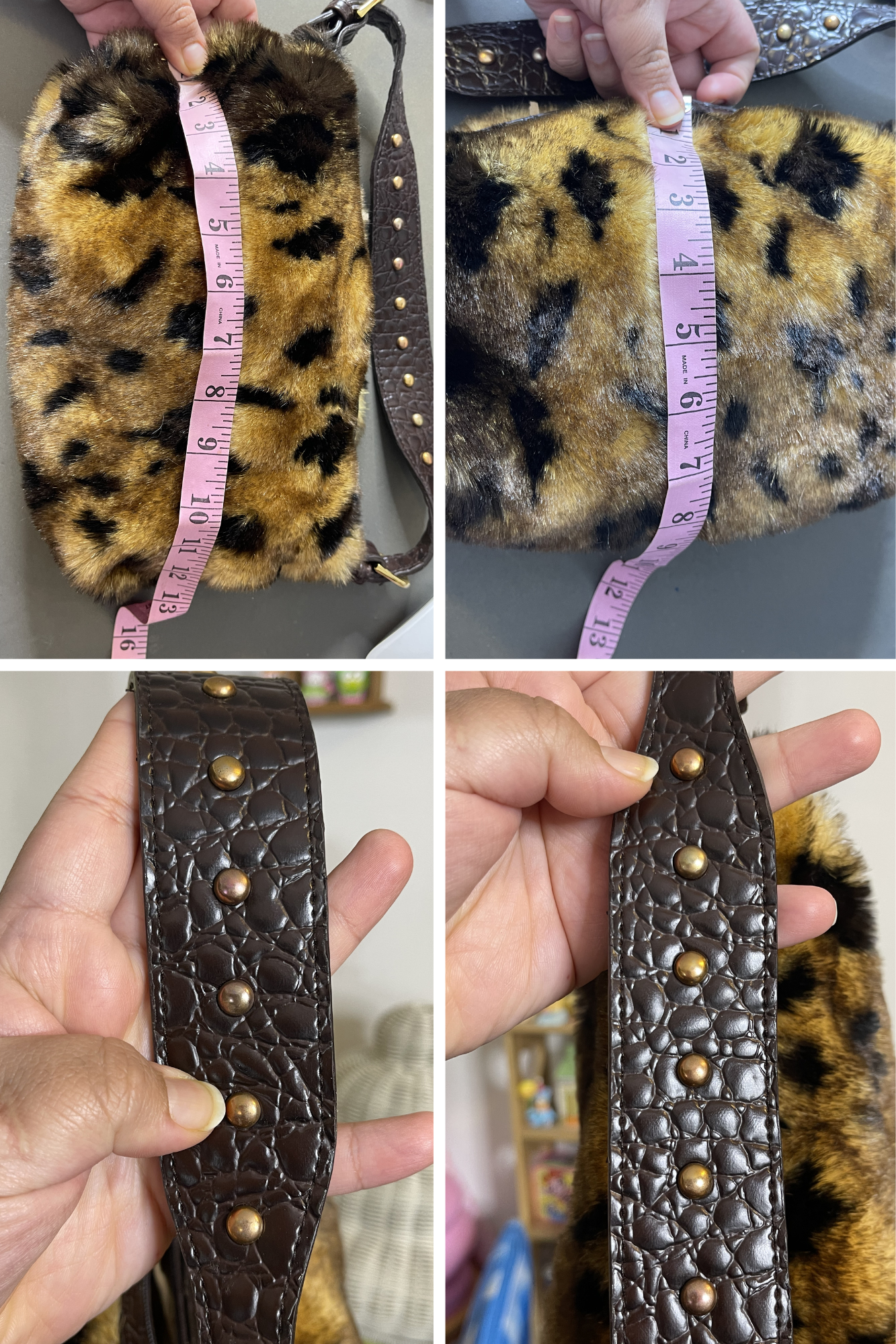 2000s Faux Leopard Fur Print Shoulder Bag