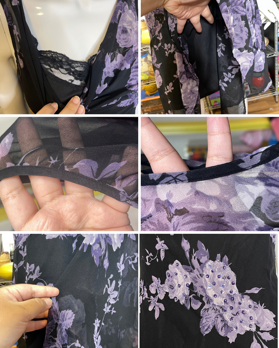 Vintage Purple Floral Sheer Layered Whimsigoth Asymmetrical Dress Sz S