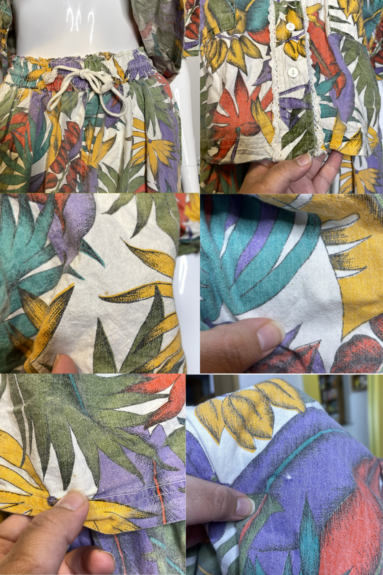 Vintage 90s Deadstock Colorful Leaf 2pc Set Sz M