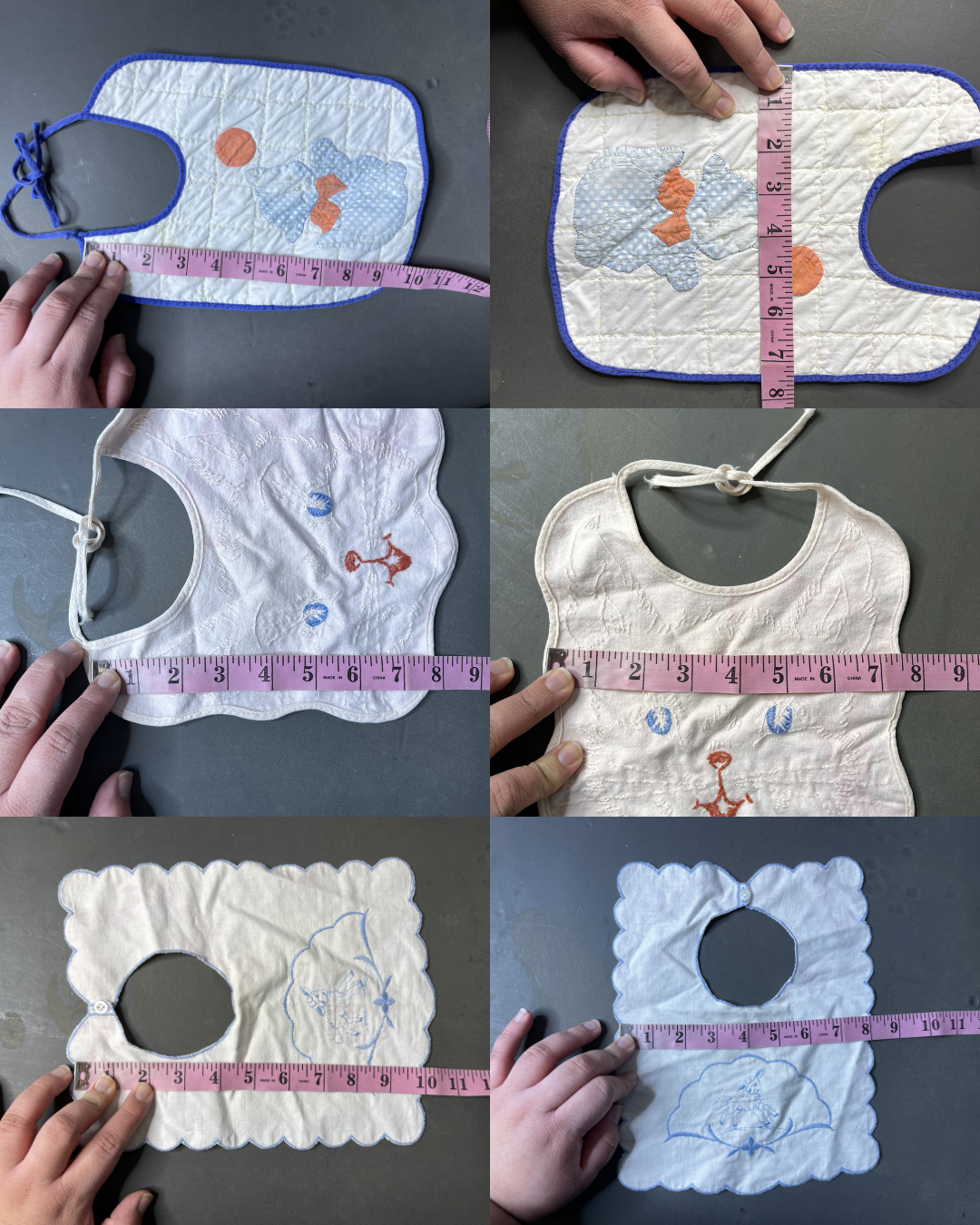 Vintage 3pc Flawed Baby Patchwork & Embroidered Bibs