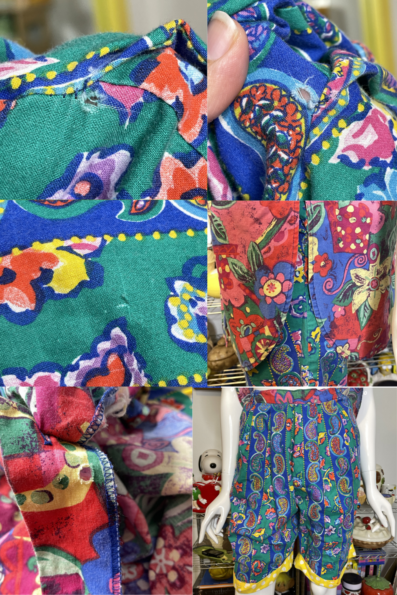 Vintage 90s Funky Paisley Polka Dot Floral 2pc Oversized Set Sz M