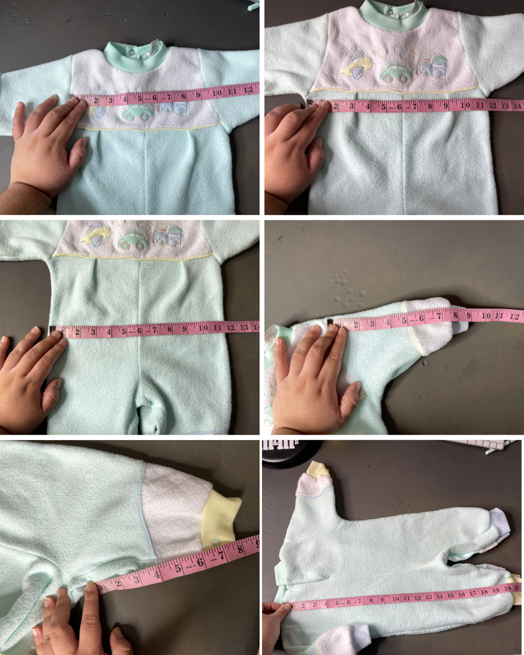 Vintage Pastel Multi-Color Fleece Toys Onesie Sz 6-9M