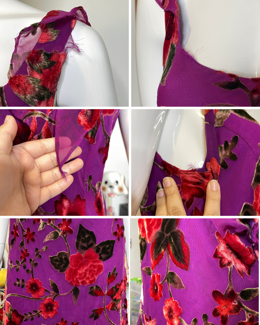 Vintage Sheer Velvet Floral Sheer Layered Dress Sz M/L (FLAWED)