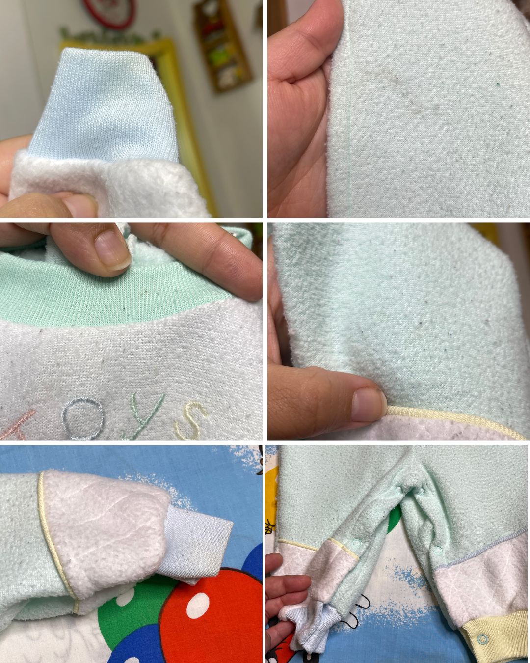 Vintage Pastel Multi-Color Fleece Toys Onesie Sz 6-9M