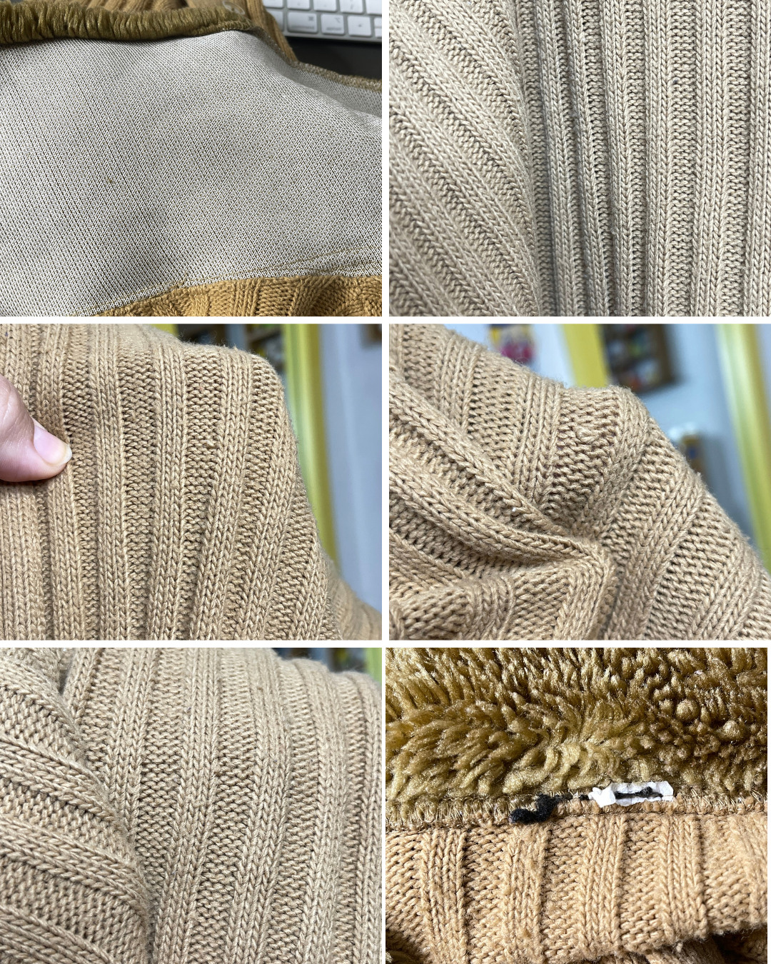2000s Tan Faux Fur Ribbed Long Knit Cardigan Sz S