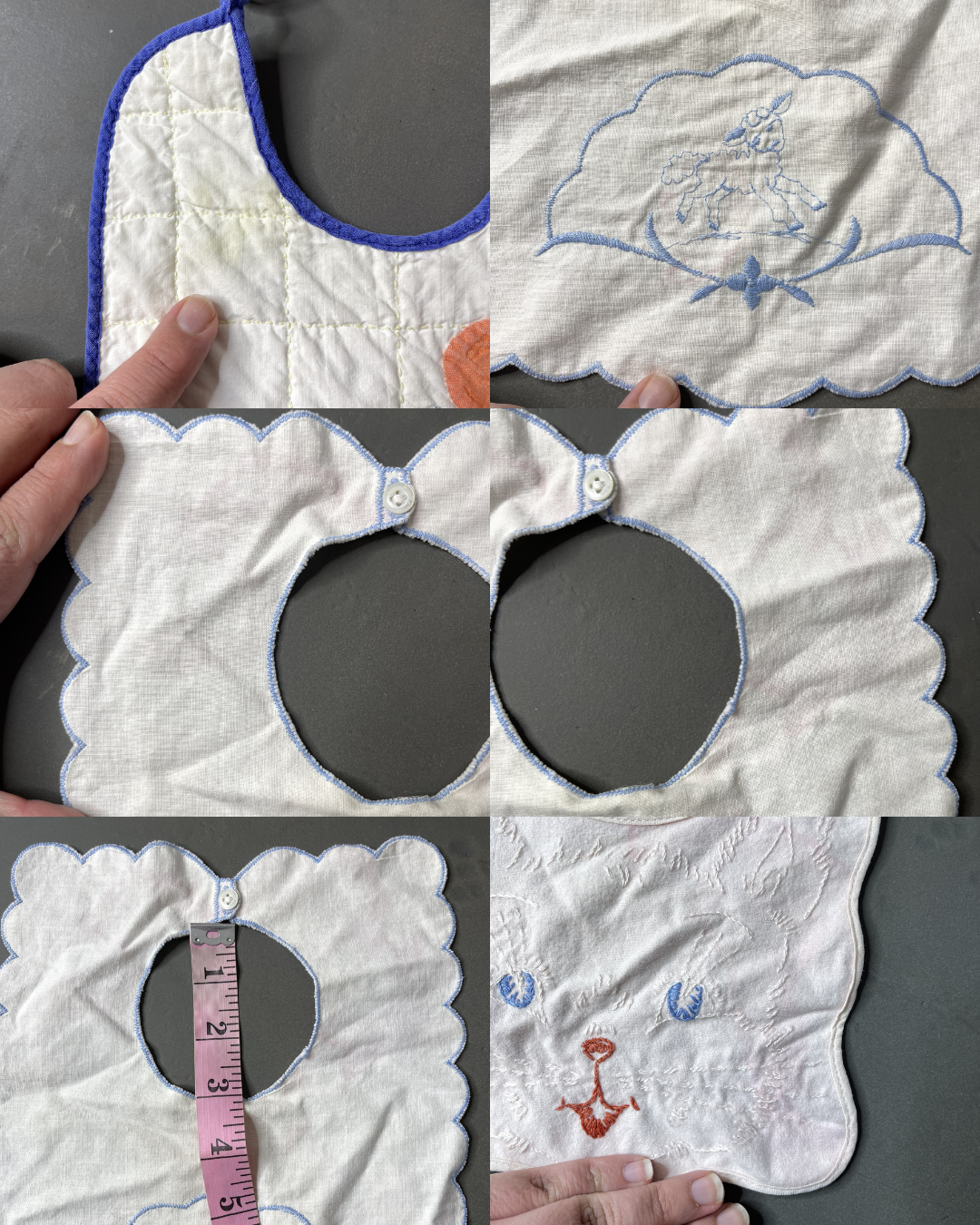 Vintage 3pc Flawed Baby Patchwork & Embroidered Bibs