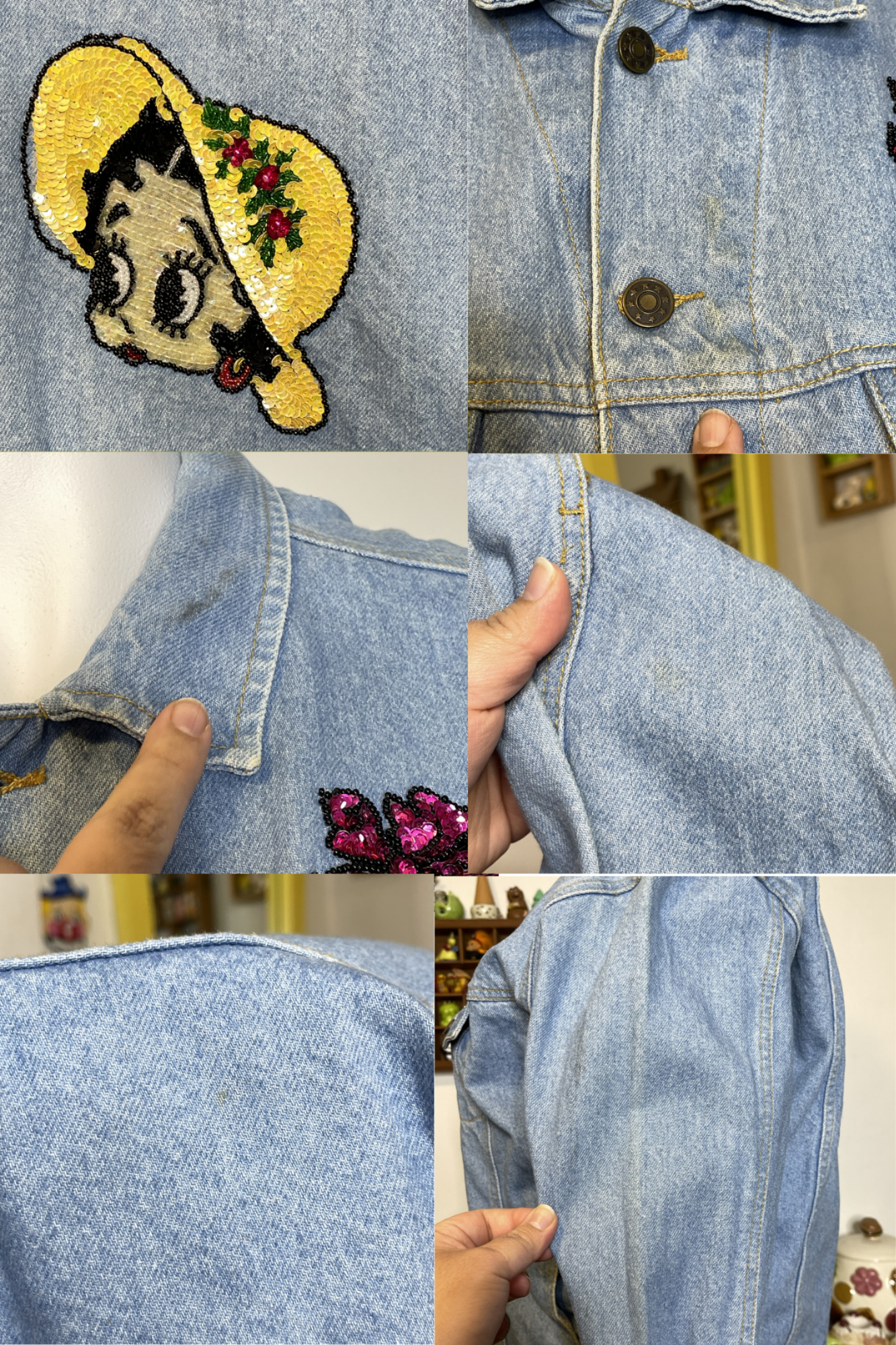 Vintage 90s Sequin Betty Boop Denim Jacket Sz L