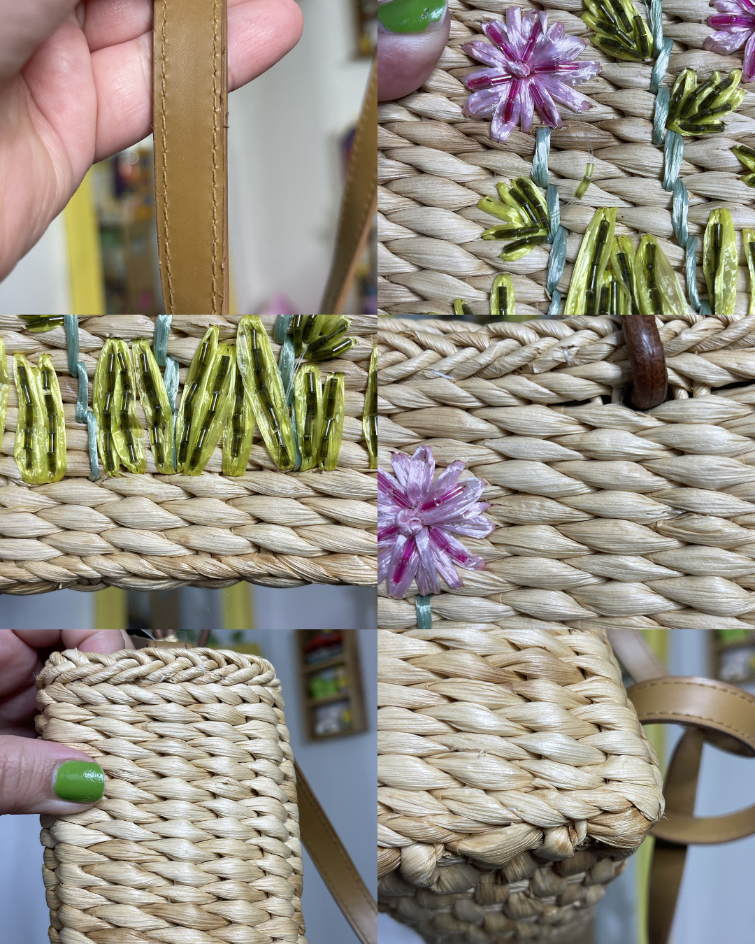 2000s Spring Flower Beaded Straw Picnic Crossbody Bag