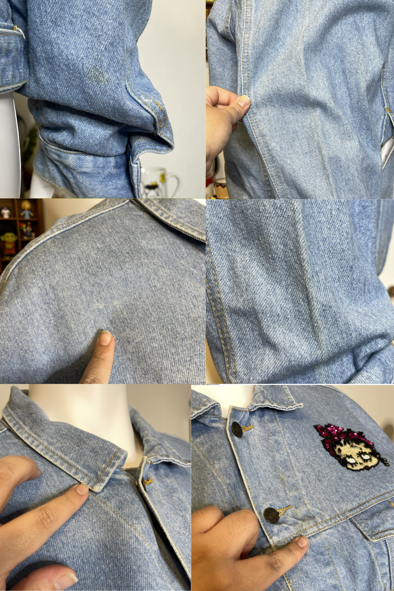 Vintage 90s Sequin Betty Boop Denim Jacket Sz L