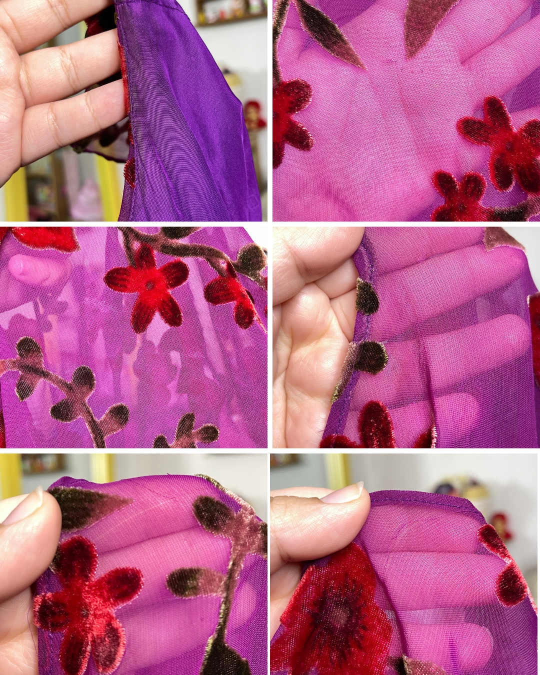 Vintage Sheer Velvet Floral Sheer Layered Dress Sz M/L (FLAWED)