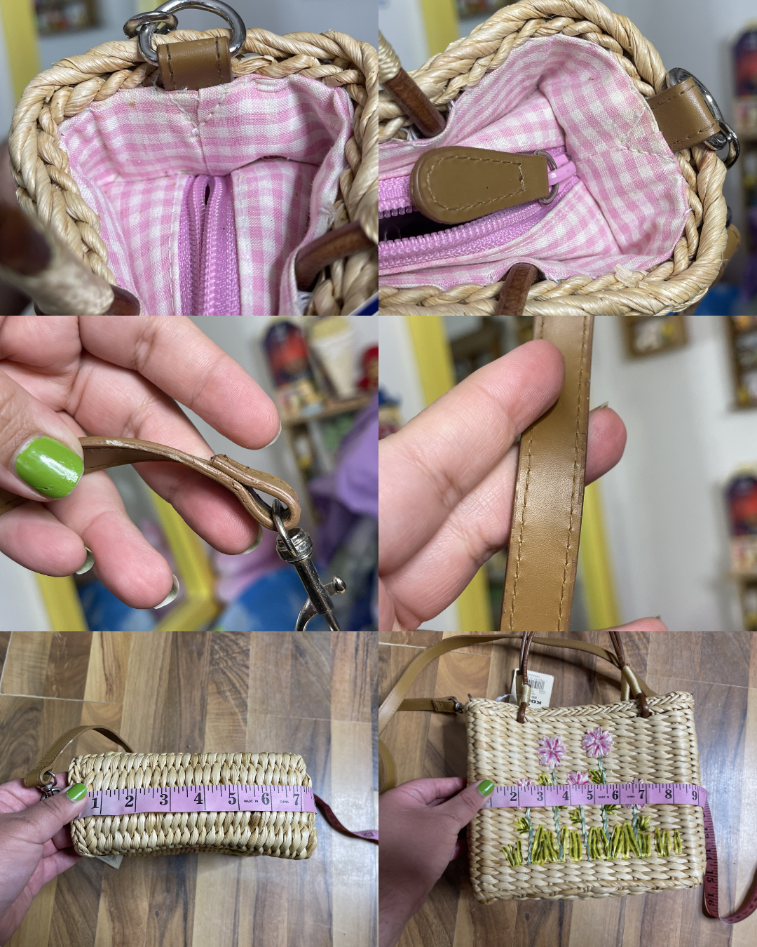 2000s Spring Flower Beaded Straw Picnic Crossbody Bag