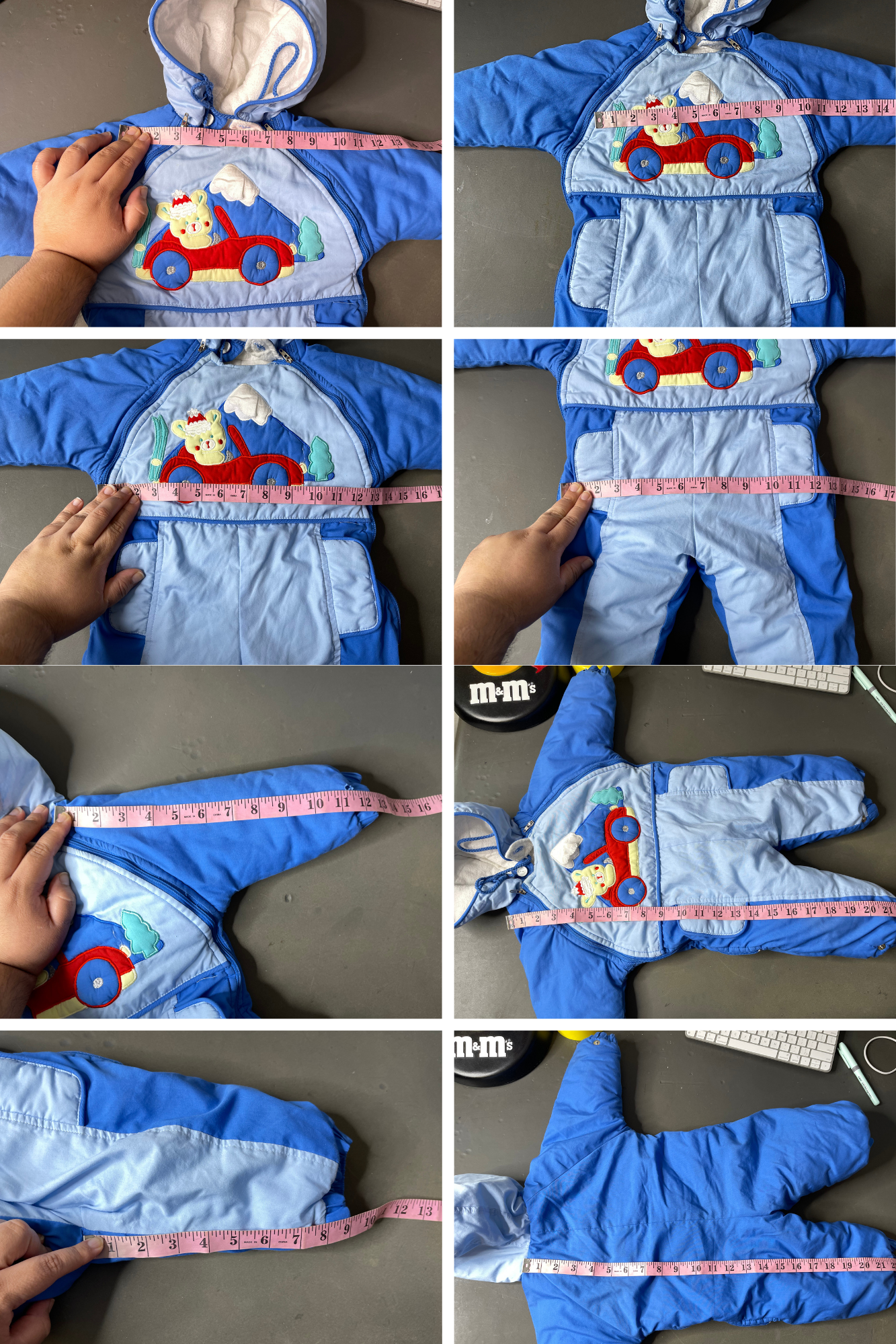 Vintage Colorful Blue Bear One Piece Snowsuit Sz 12M