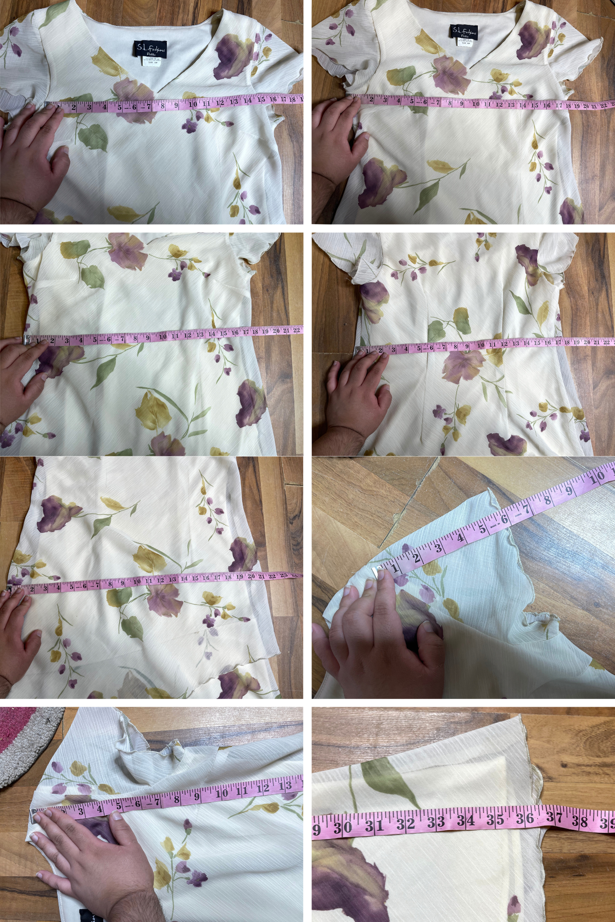 Vintage Cream Sheer Layered Floral Midi Dress Sz L/P
