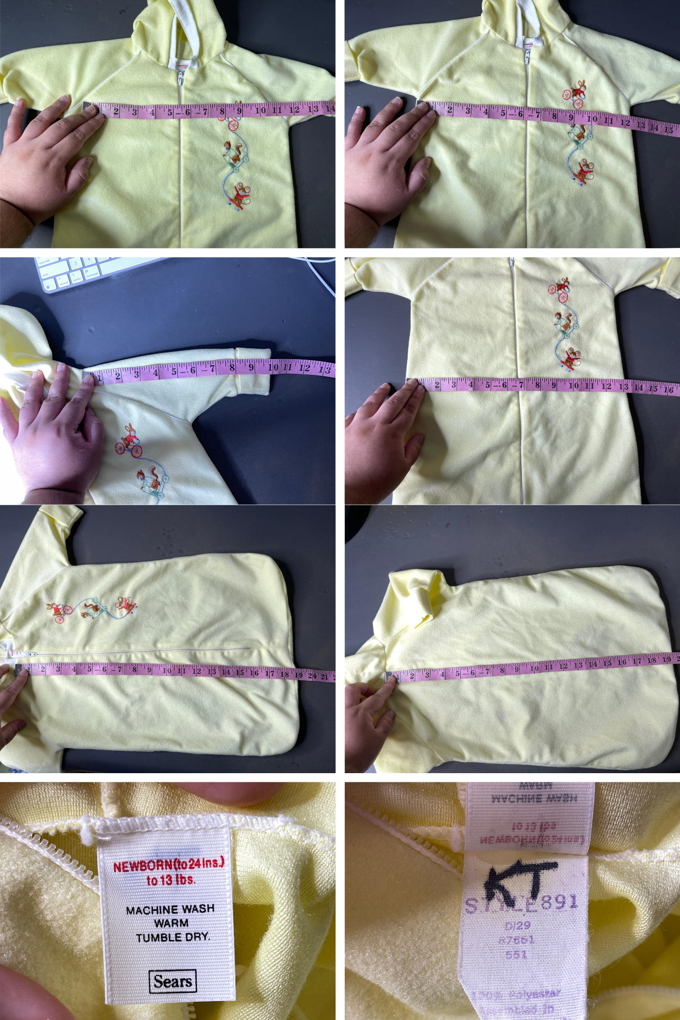 Vintage Sears Animal Embroidered Yellow Sleep Sack Sz NB