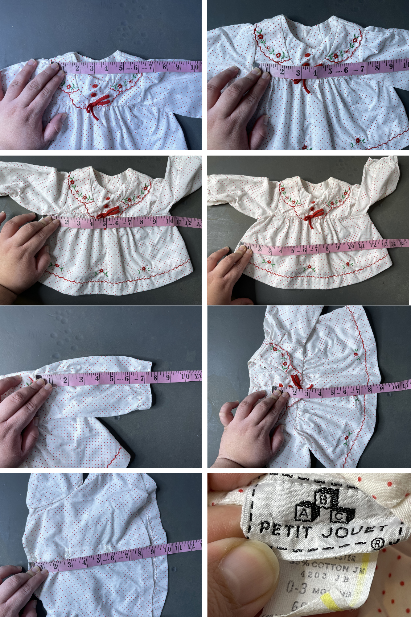 Vintage White & Red Polka Dot Flower Baby Dress / Top Sz 0-3M