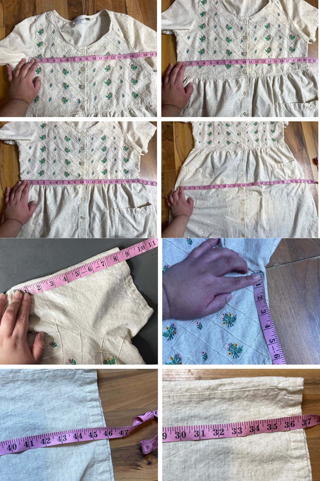 Vintage Flower Embroidered Linen Blend Maxi Dress Sz L