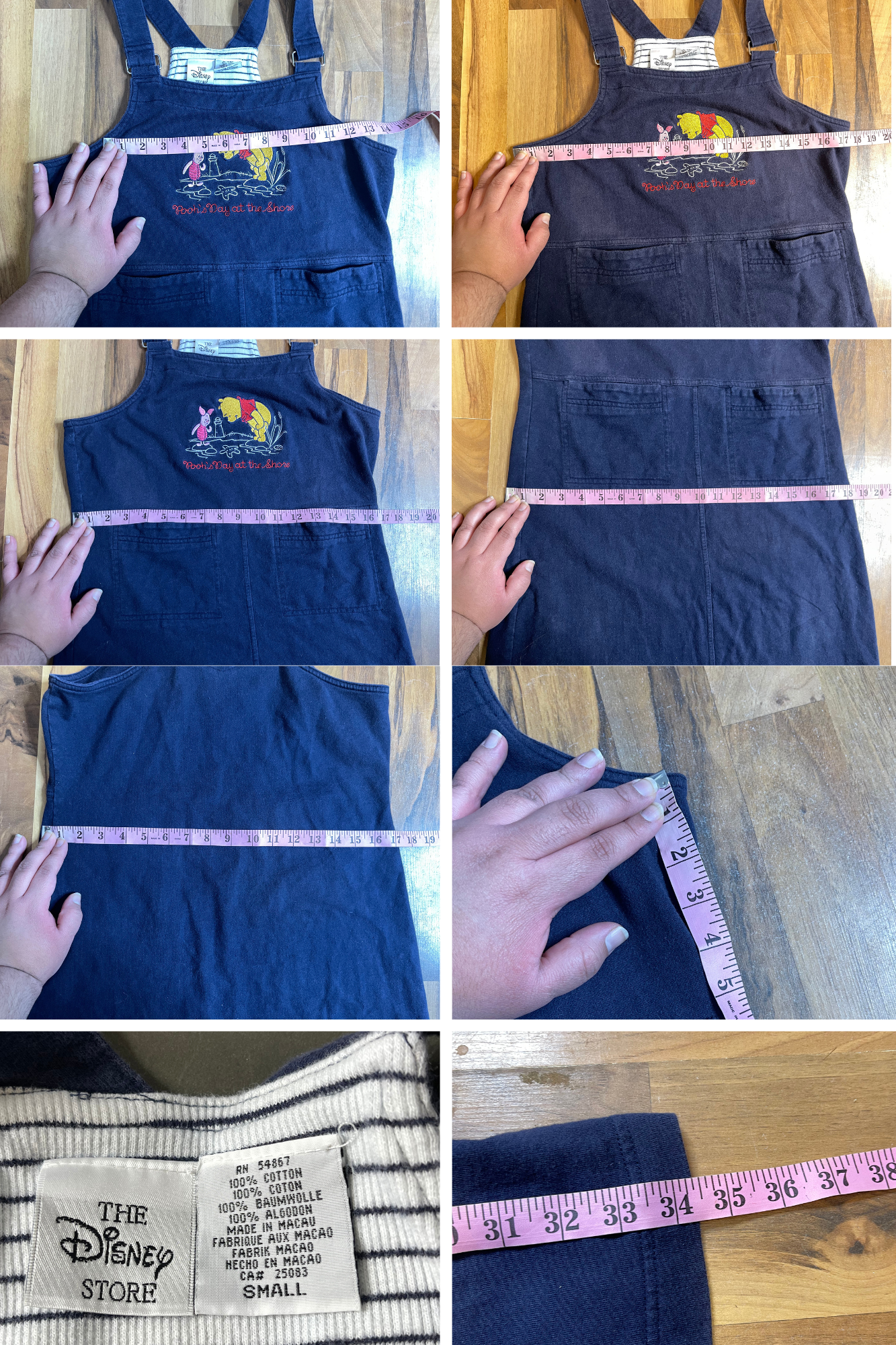 Vintage 90s Pooh & Piglet Embroidered Oversized Overall Dress Sz S