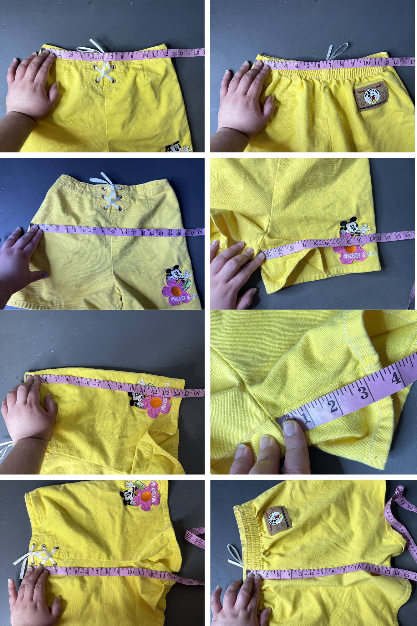 Vintage 90s Yellow Mickey Mouse Flower Kids Shorts Sz 16