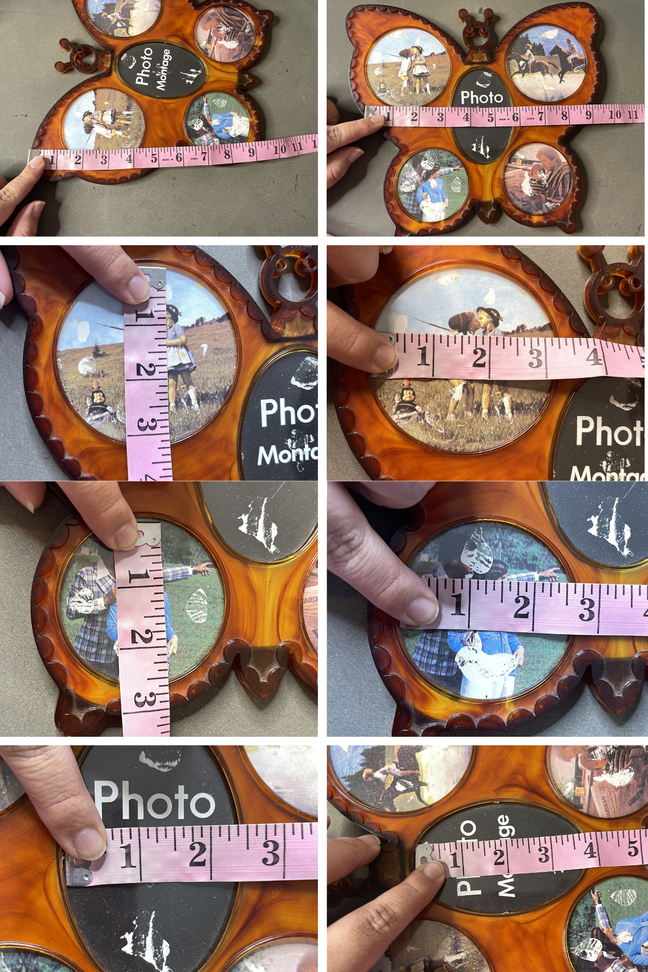 Vintage 70s 80s Tortoise Shell Butterfly Shaped Multi-Photo Picture Frame