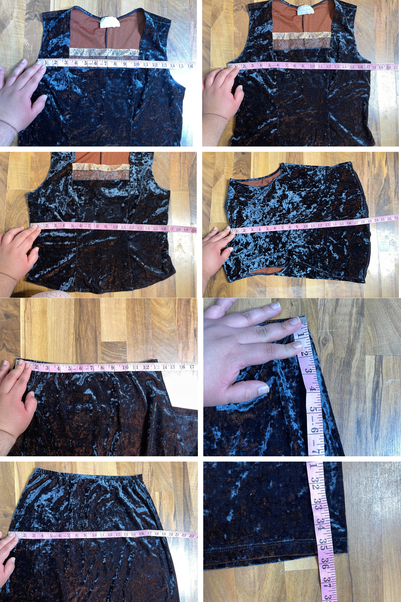 Vintage 90s Duo Chrome Crushed Velvet Top & Maxi Skirt Set Sz L