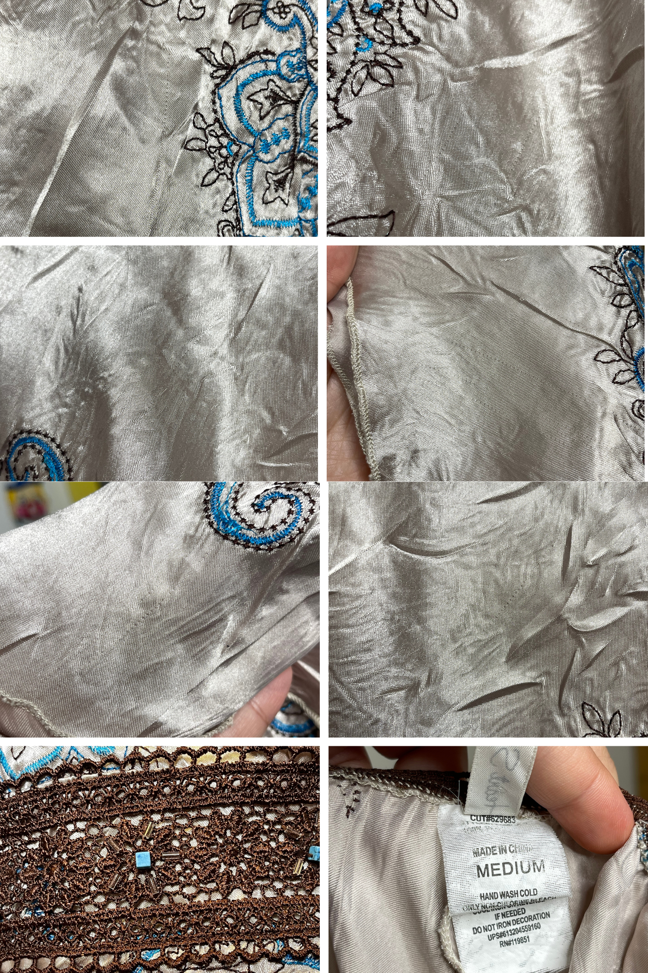 Y2K Crinkly Paisley Fairy Beaded Milkmaid Top Sz S/M