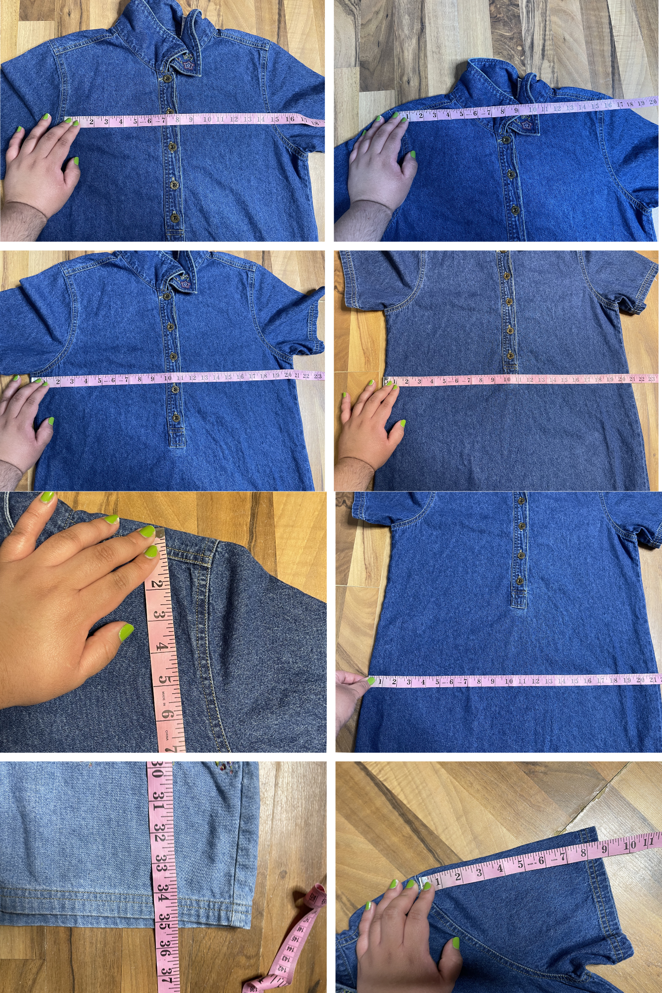 Vintage Flower Embroidered 2-Tone Denim Oversized Dress Sz M